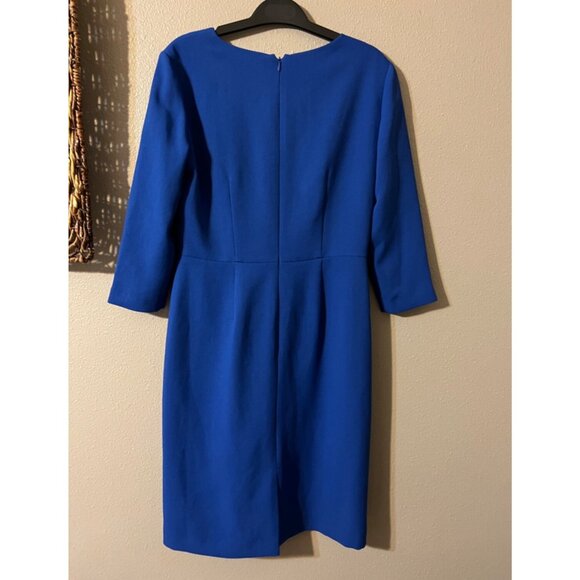 Tahari Levine Dress Cobalt Blue 8P 8 P Career Church Party 3/4 Sleeve V Neck - Picture 5 of 7
